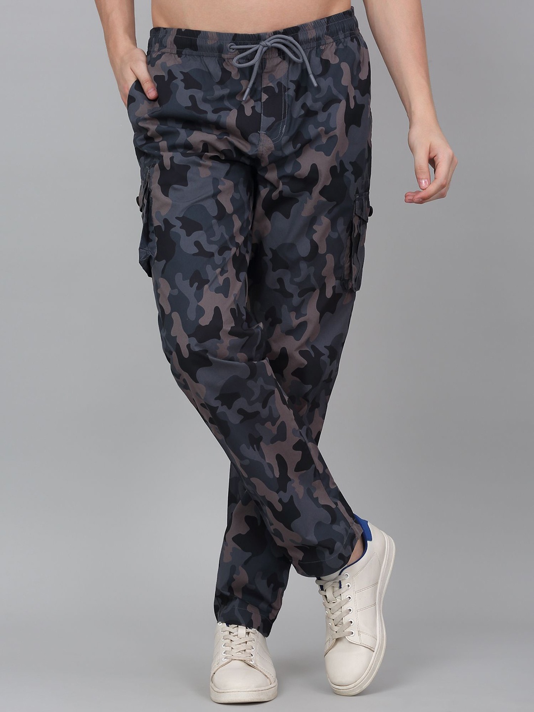 

Cantabil Men Camouflage Printed Cargos Trousers, Grey