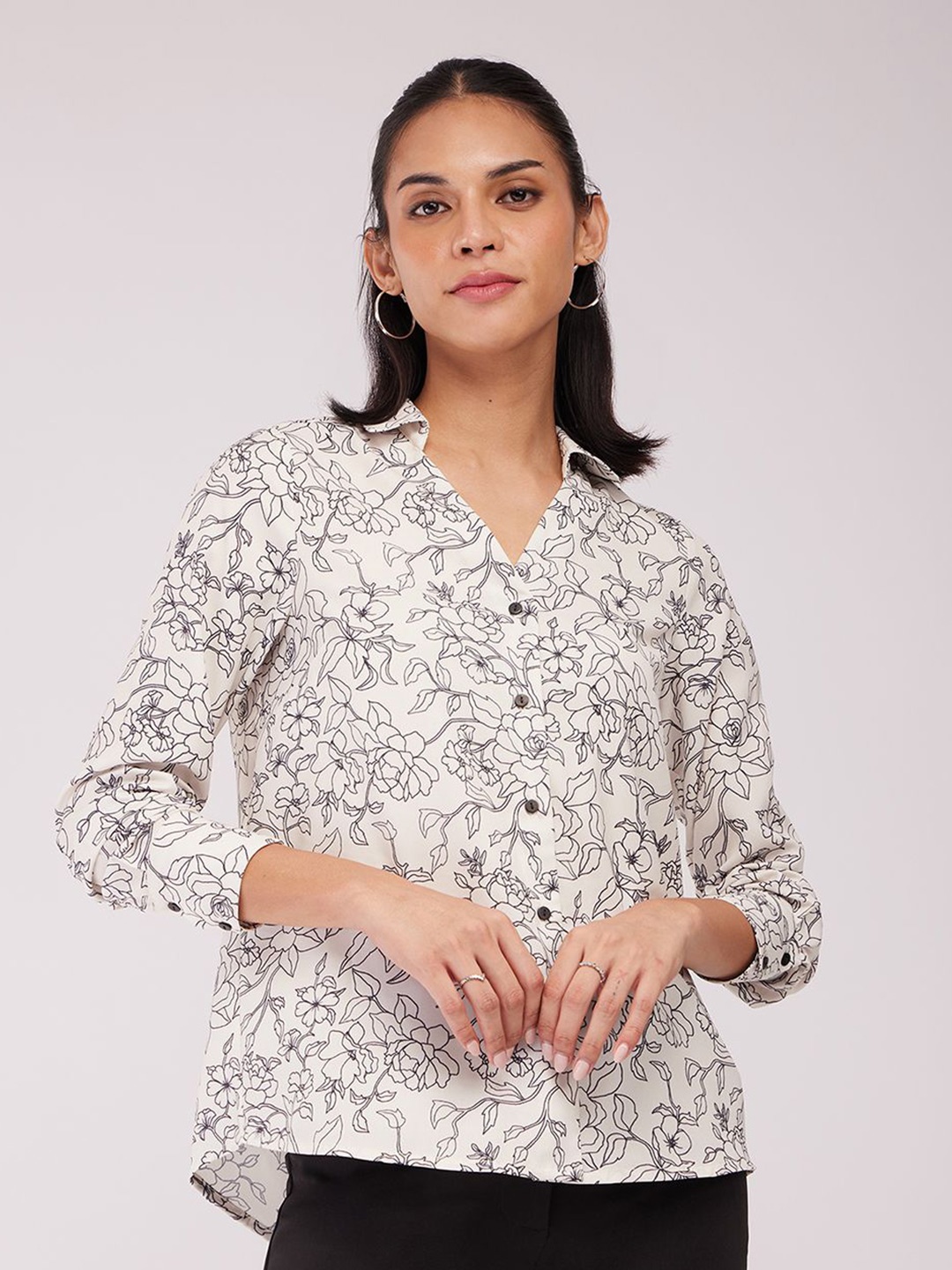 

FableStreet Women Floral Printed Casual Shirt, Off white