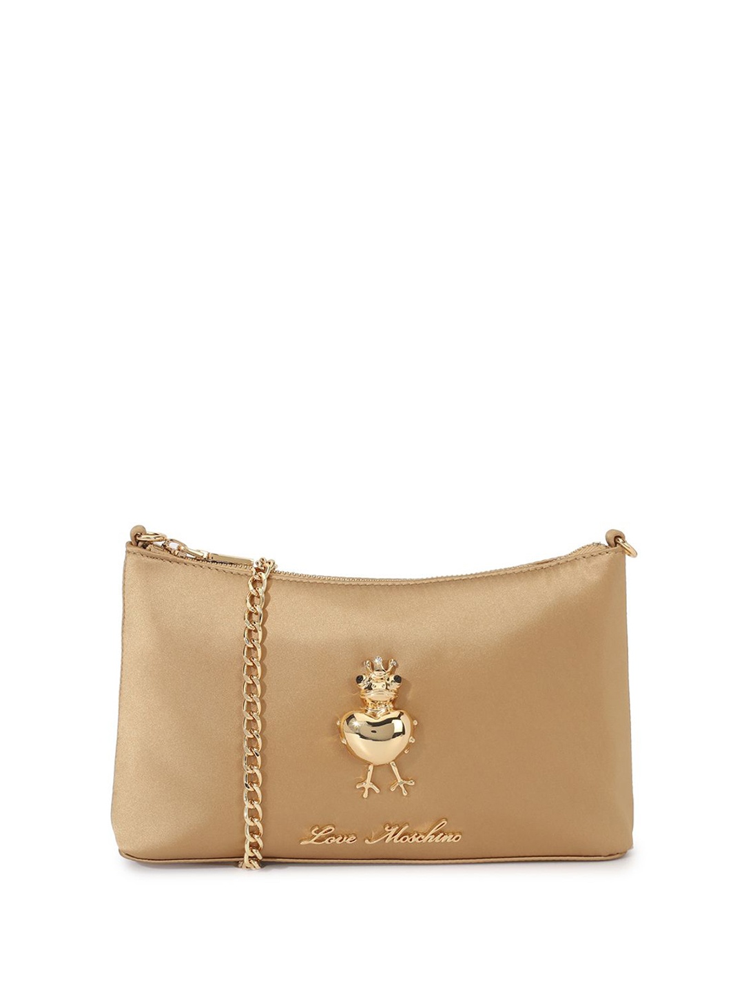 

LOVE MOSCHINO Embellished PU Structured Sling Bag, Beige