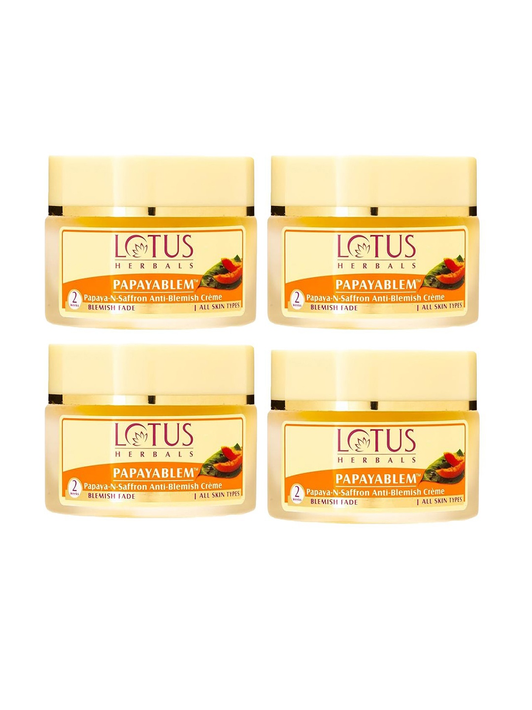 

Lotus Herbals Set Of 4 Papayablem Papaya N Saffron Anti-Blemish Night Cream - 62g Each, Yellow