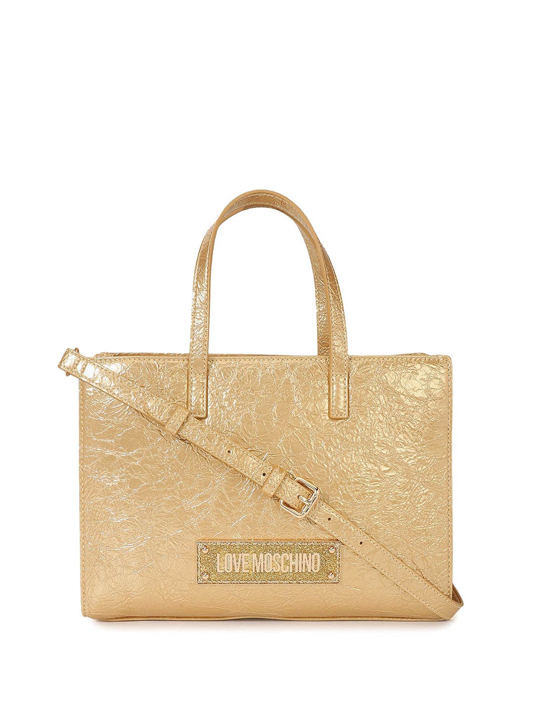 

LOVE MOSCHINO Animal Textured PU Structured Handheld Bag with Quilted, Gold