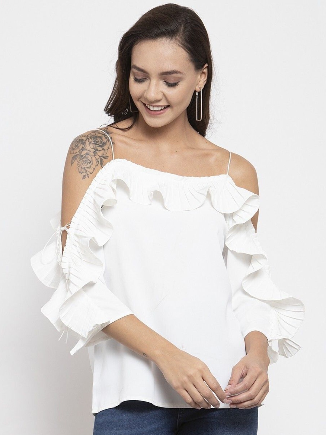 

Global Republic Women Solid Shoulder Straps Top, White