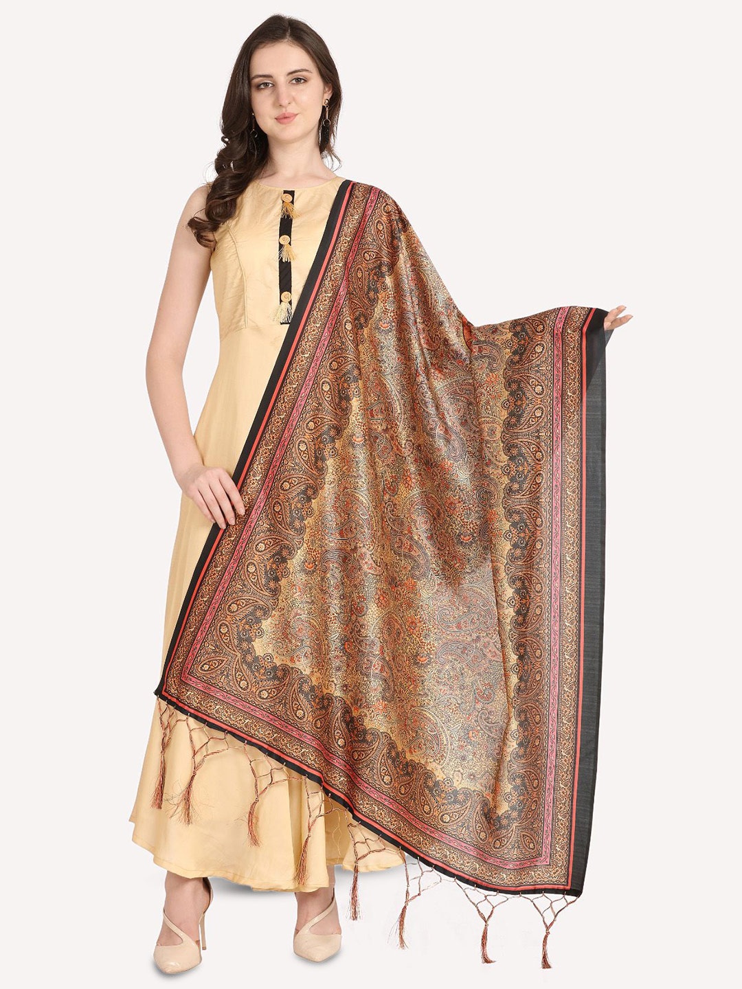 

Kaizen TEXO FAB Ethnic Motifs Printed Assam Silk Dupatta, Grey