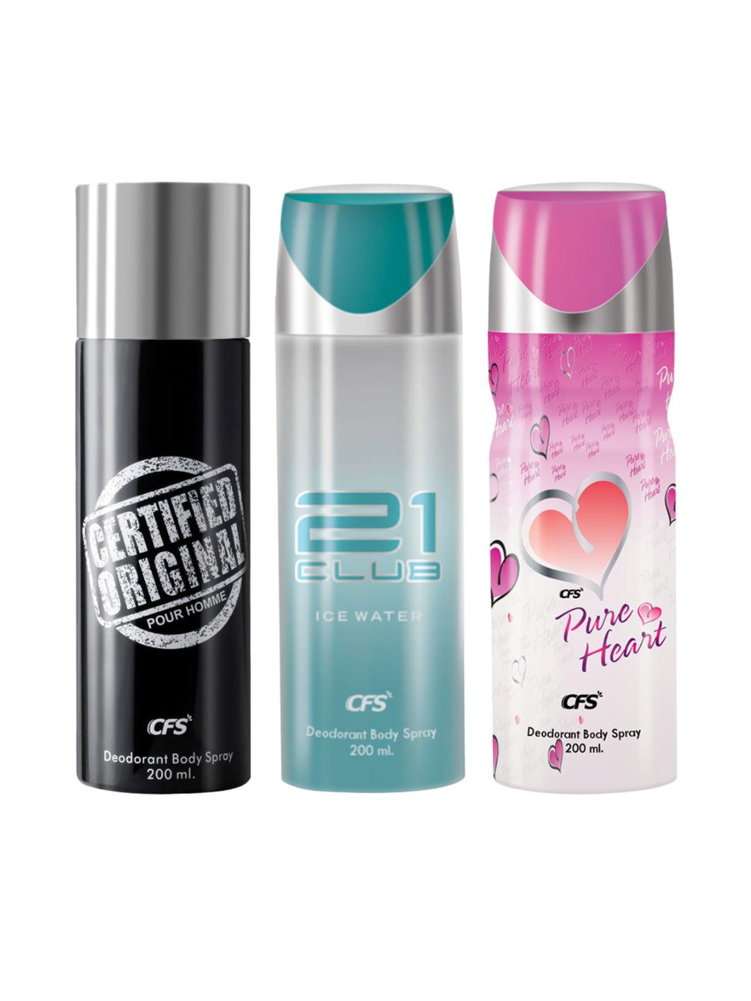 

CFS Set Of 3 21 Club, Pure Heart, & Certified Original Lasting Deodorant- 200 ml Each, Blue
