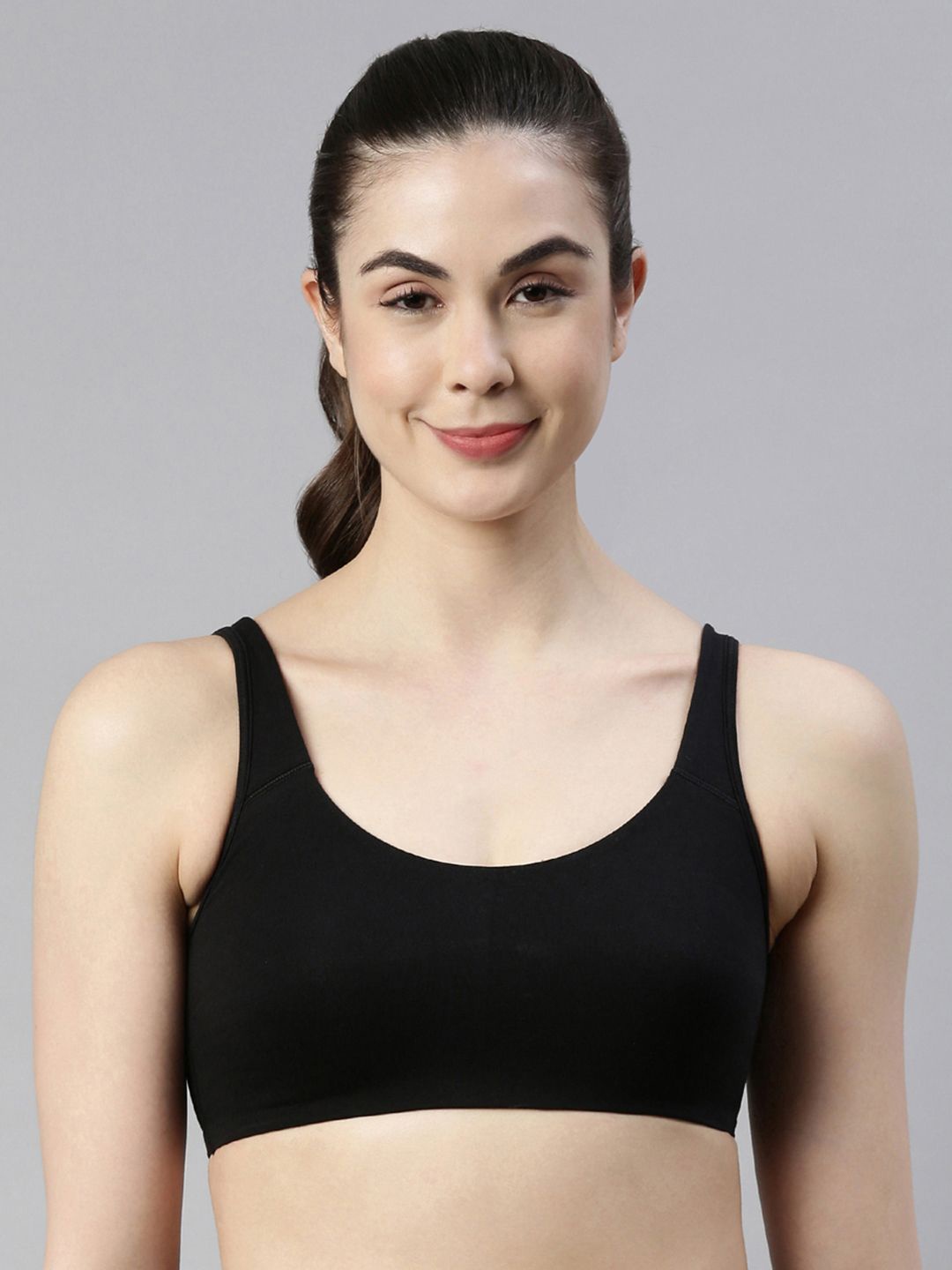 

Enamor Non-Padded Wirefree & High Coverage Low Impact Sports Bra Sb06, Black