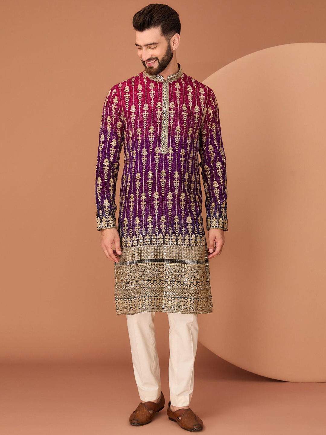 

KASBAH CLOTHING NISHCHAIY SAJDEH Floral Embroidered Georgette Straight Kurta, Pink
