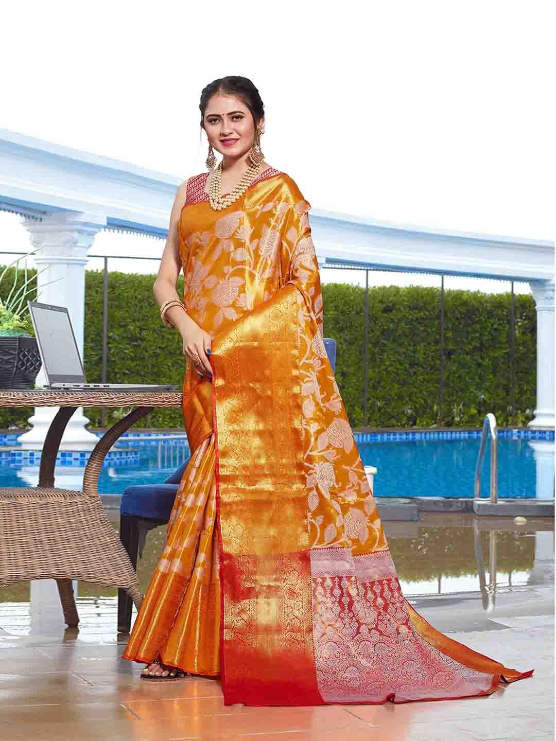 

JUST FASHION Woven Design Zari Banarasi Saree, Gold