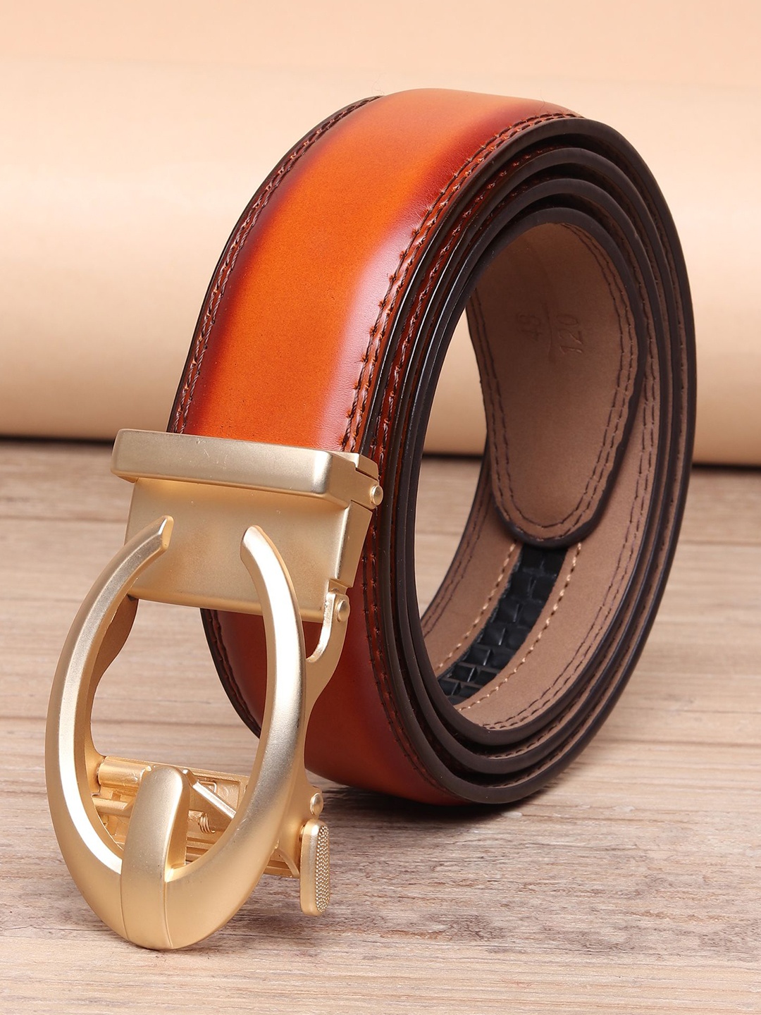 

WINSOME DEAL Men Solid Slider Buckle Closure Formal Belt, Tan