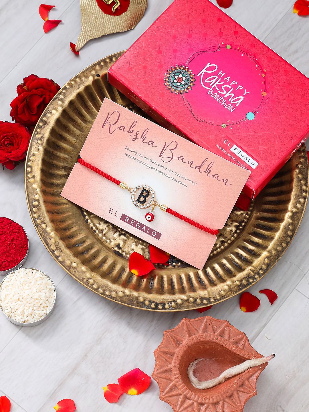 

EL REGALO B Charm Rakhi Gift Set, Red