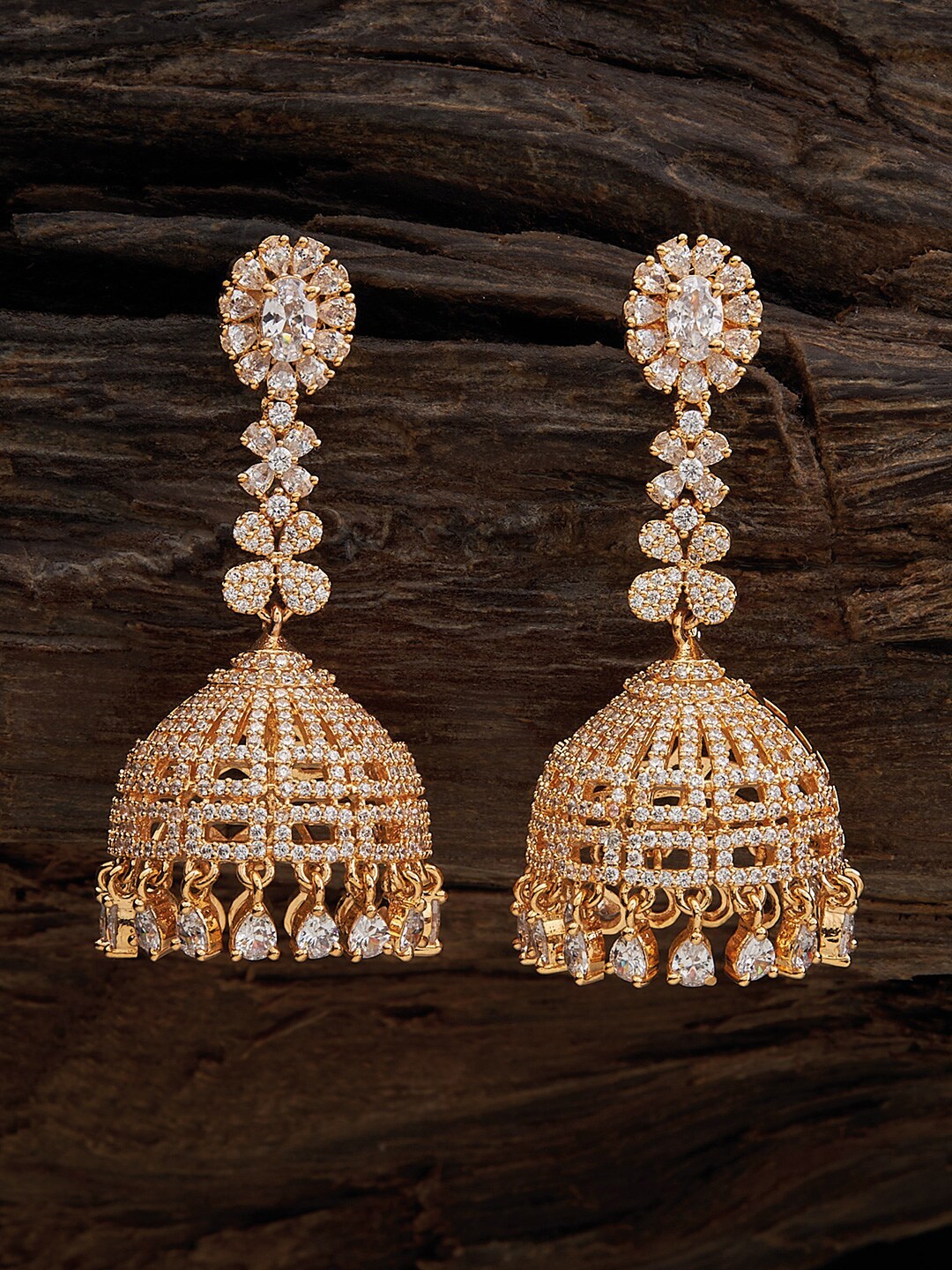 

Kushal's Fashion Jewellery Gold-Plated CZ-Studded jhumkas, White