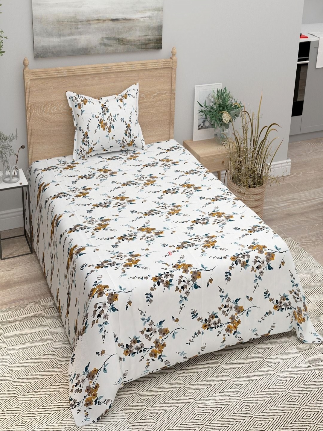 

Bombay Spreads White Floral 144 TC Pure Cotton Single Bedsheet with 1 Pillow Cover