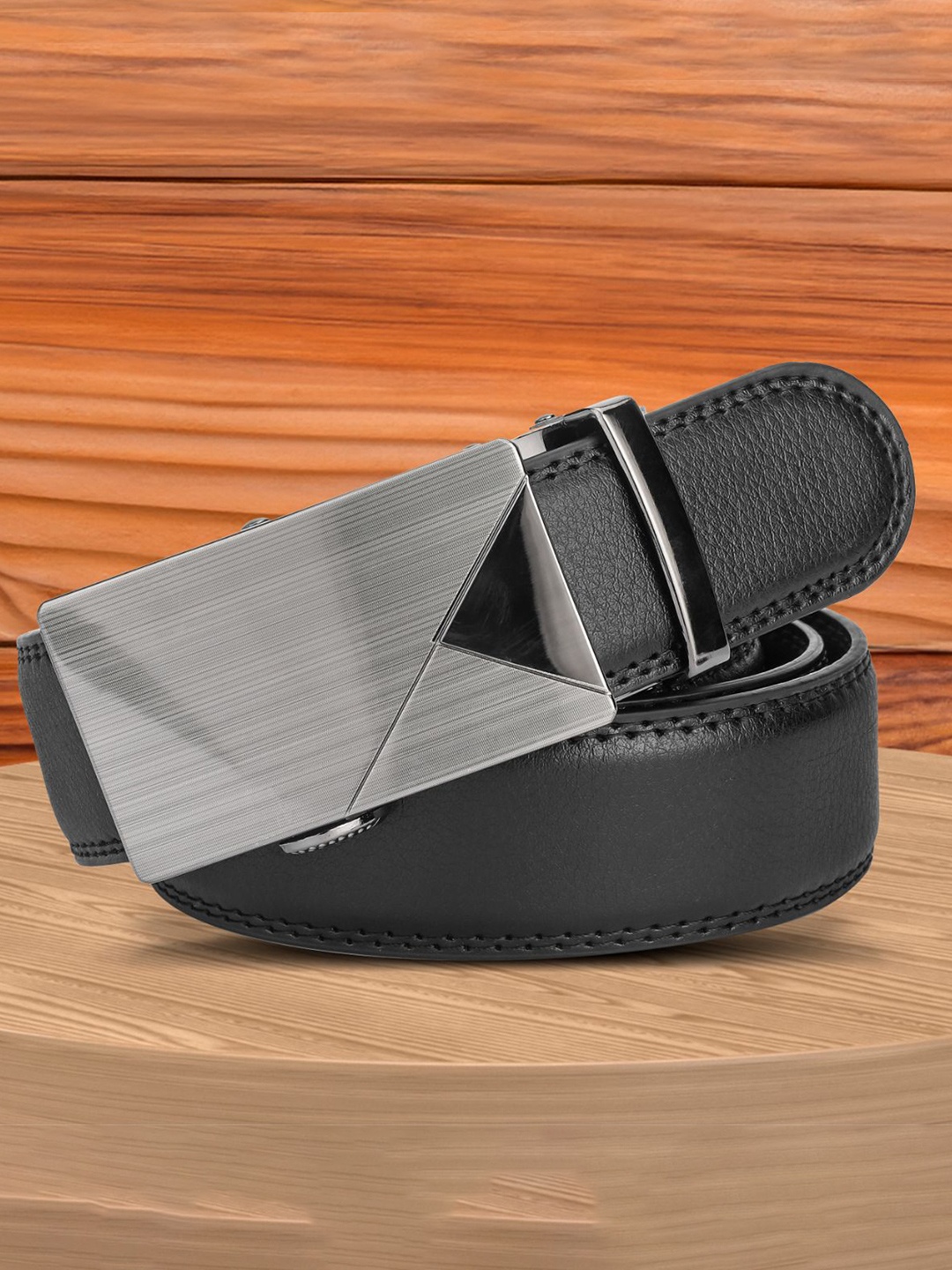 

WINSOME DEAL Men Slider Buckle Closure Textured Formal Belt, Black