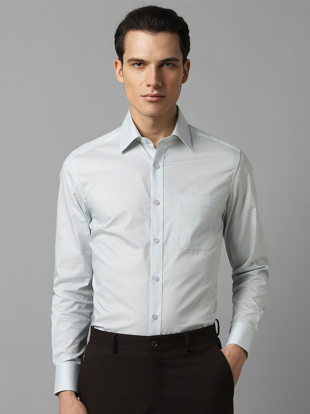 

Louis Philippe Men Classic Spread Collar Micro Ditsy Printed Cotton Formal Shirt, Blue
