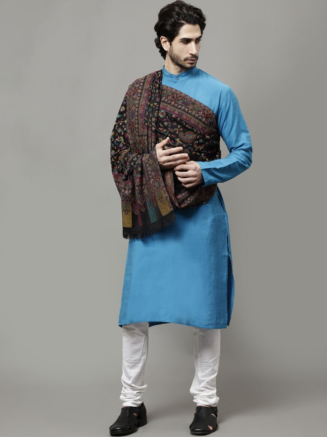 

WEAVERS VILLA Men Ethnic Motifs Woven Design Shawl, Black