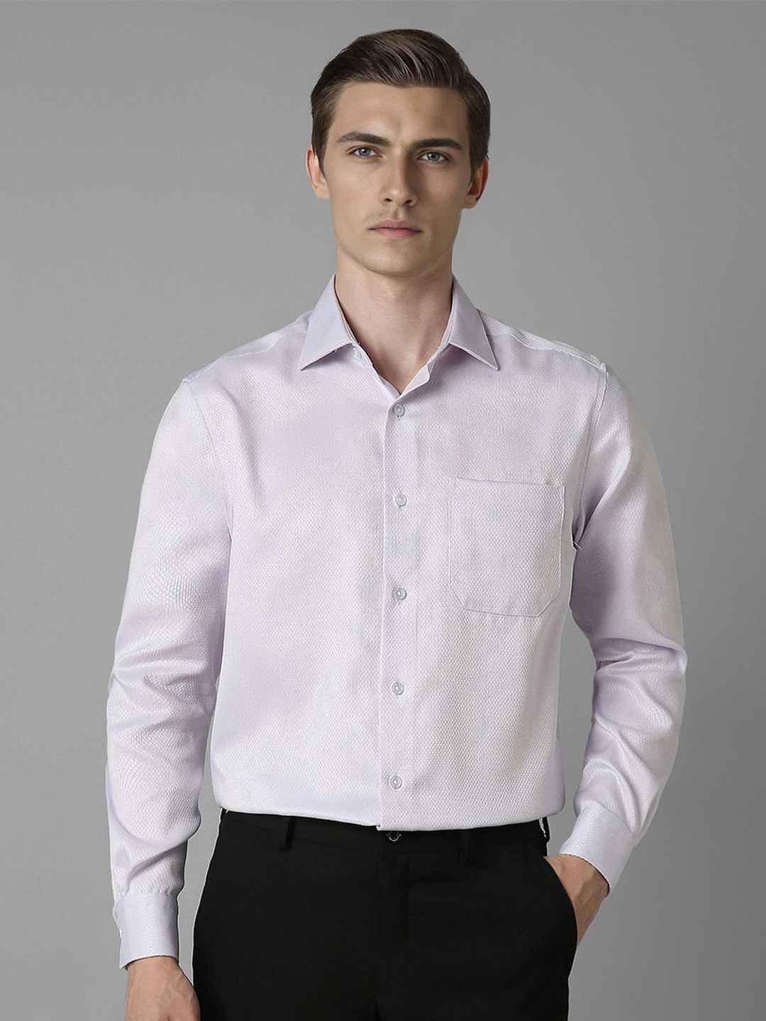 

Louis Philippe Men Classic Spread Collar Self Design Cotton Formal Shirt, Lavender