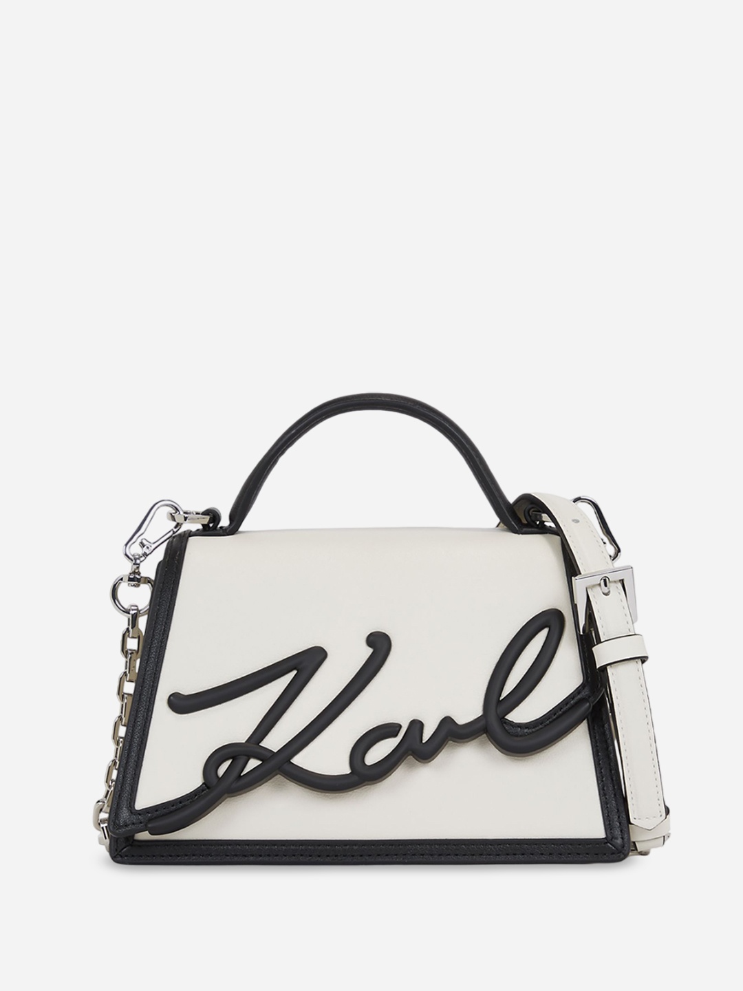 

Karl Lagerfeld Colourblocked Leather Swagger Satchel with Tasselled, White