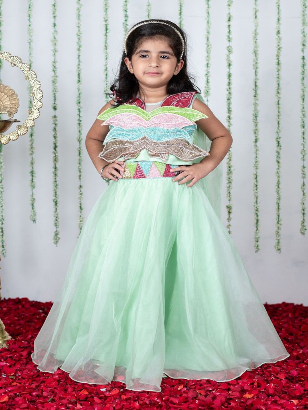 

Li'l Angels Girls Embroidered Ready to Wear Lehenga & Blouse With Dupatta, Sea green