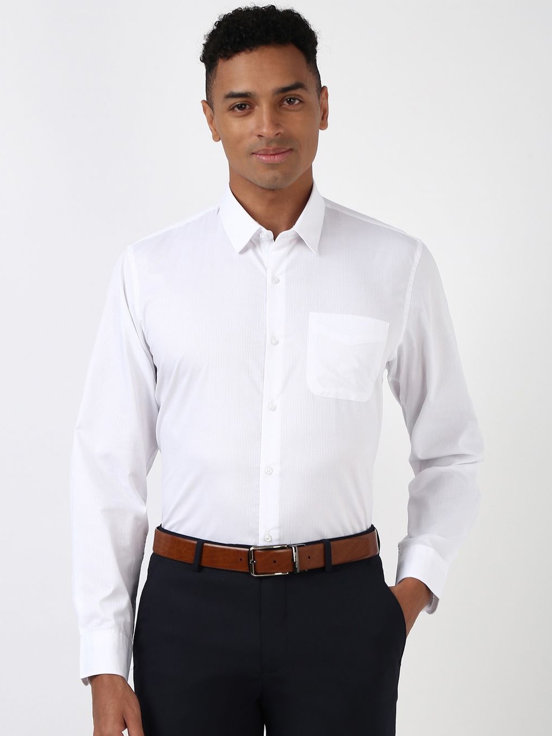 

Peter England Men Spread Collar Striped Polycotton Slim Fit Formal Shirt, White