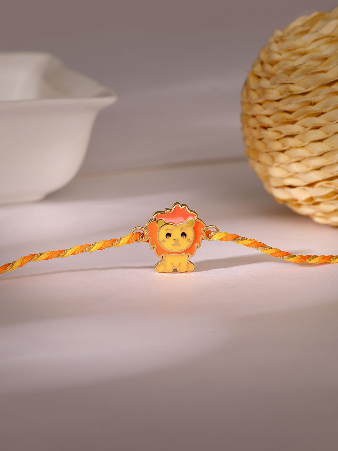 

GIVA 925 Silver Gold Plated Lion Charm Thread Rakhi With Roli Chawal