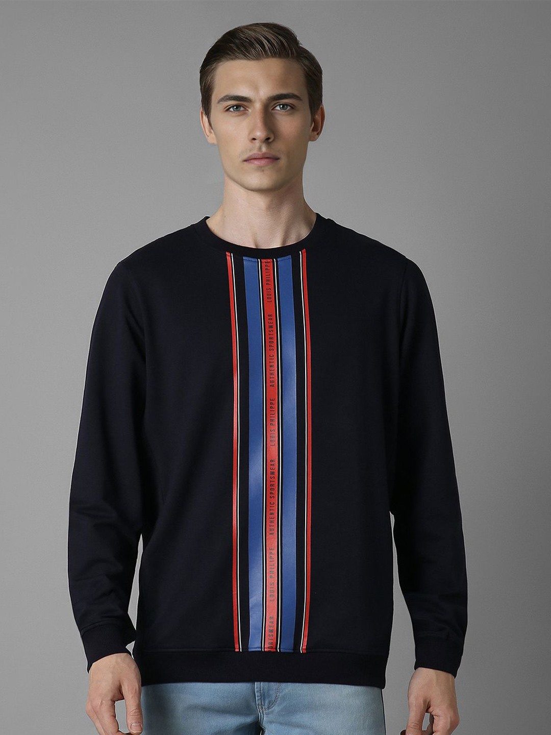 

Louis Philippe Sport Men Striped Pure Cotton Sweatshirt, Black