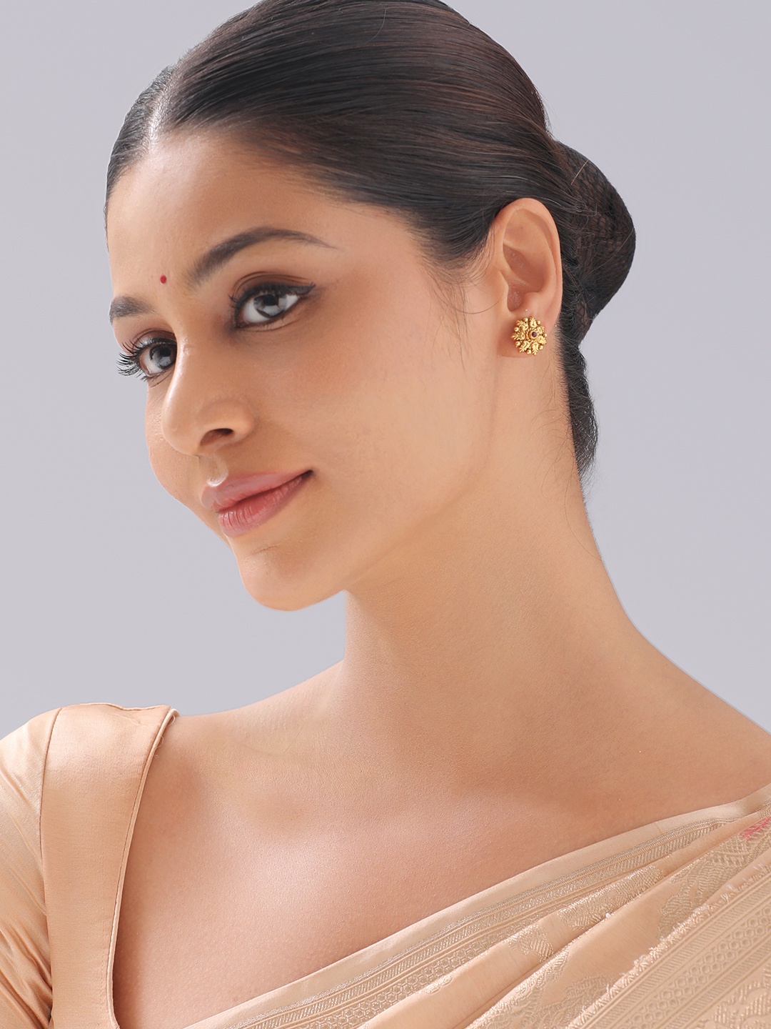 

Kushal's Fashion Jewellery 92.5 Pure Silver Gold-Plated Floral Stud Earrings