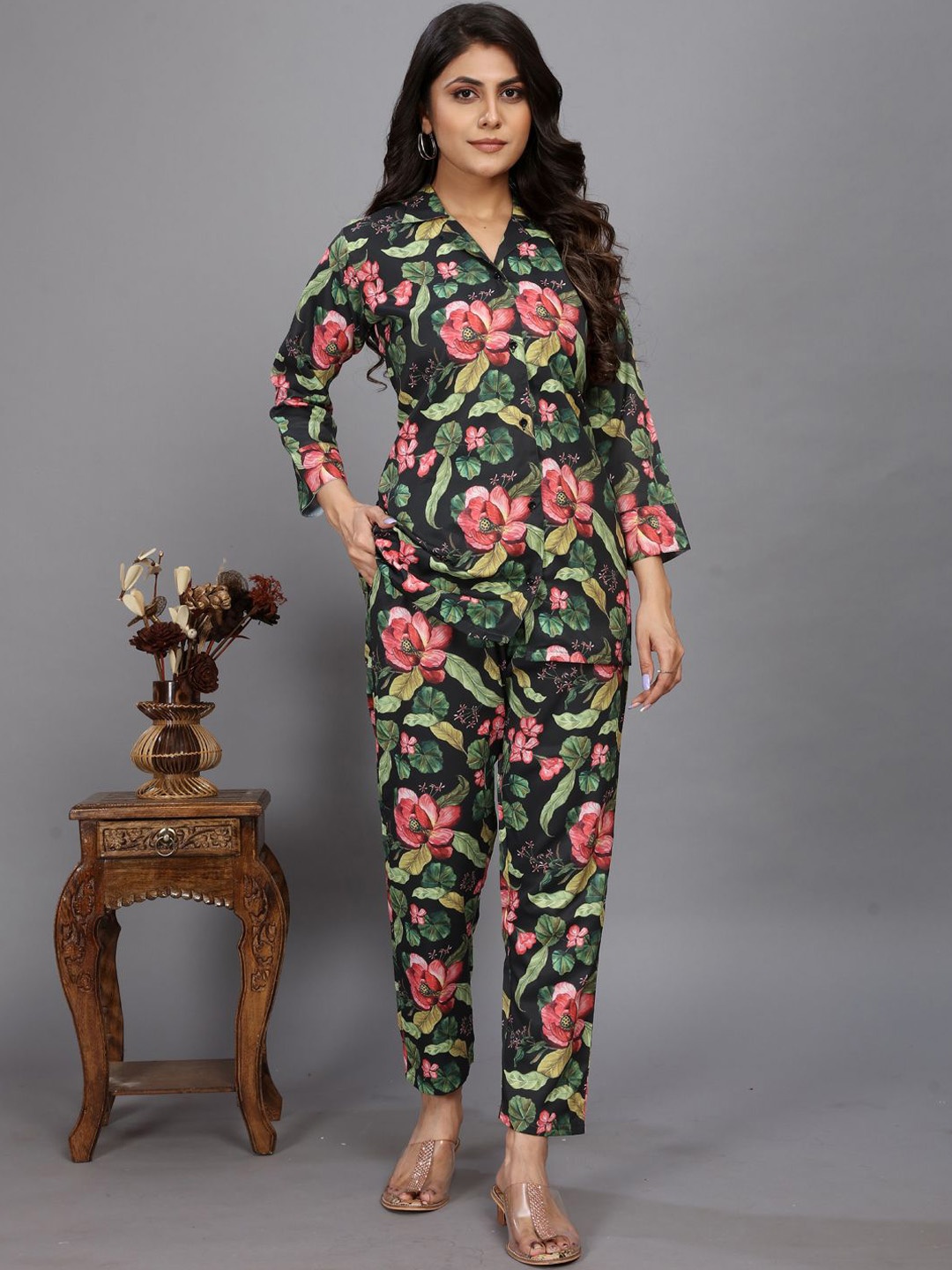 

TIKODI Printed Shirt With Trousers Co-Ords, Green