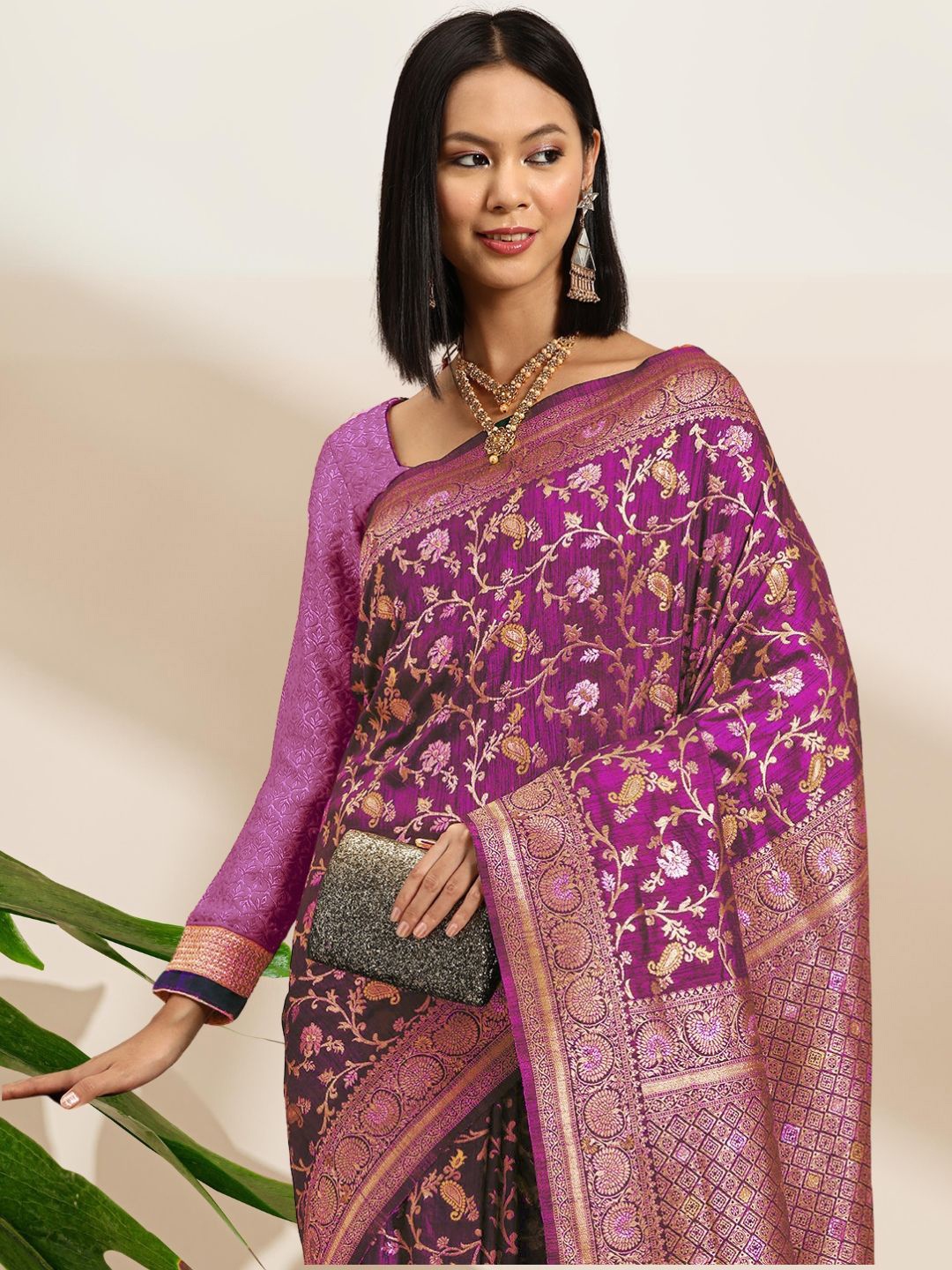 

Chhabra 555 Woven Design Paisley Sarees, Purple