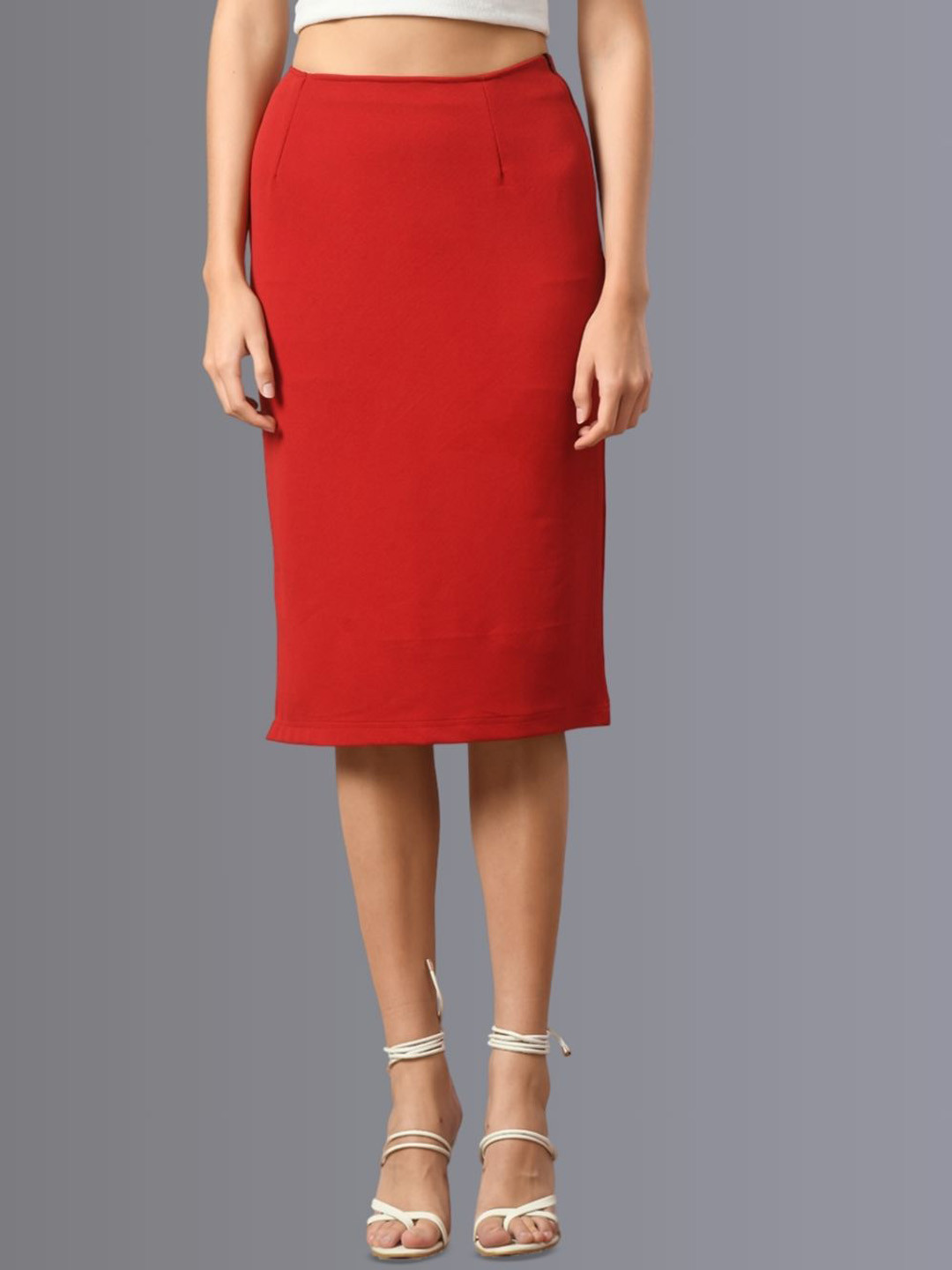 

The Roadster Lifestyle Co Straight Knee Length Skirt, Red