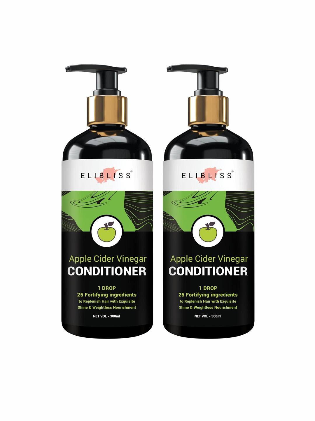 

ELIBLISS Set Of 2 Jojoba Oil Exquisite Shine Apple Cider Conditioner 300 ml Each, Black