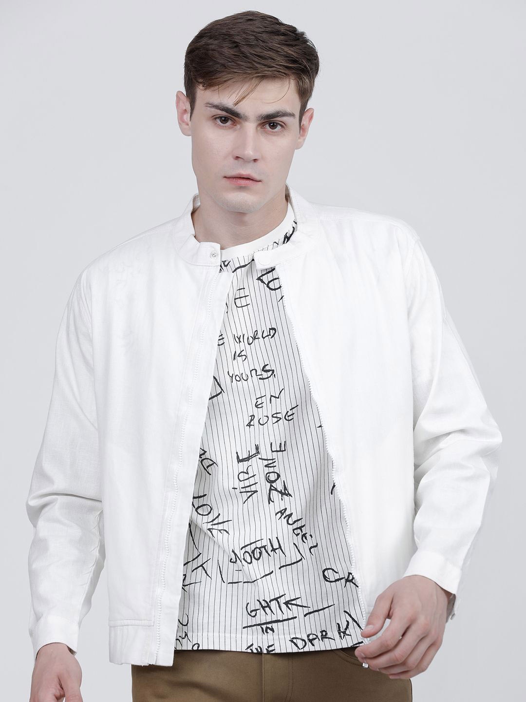 

HIGHLANDER Men Geometric Crop Tailored Jacket, White