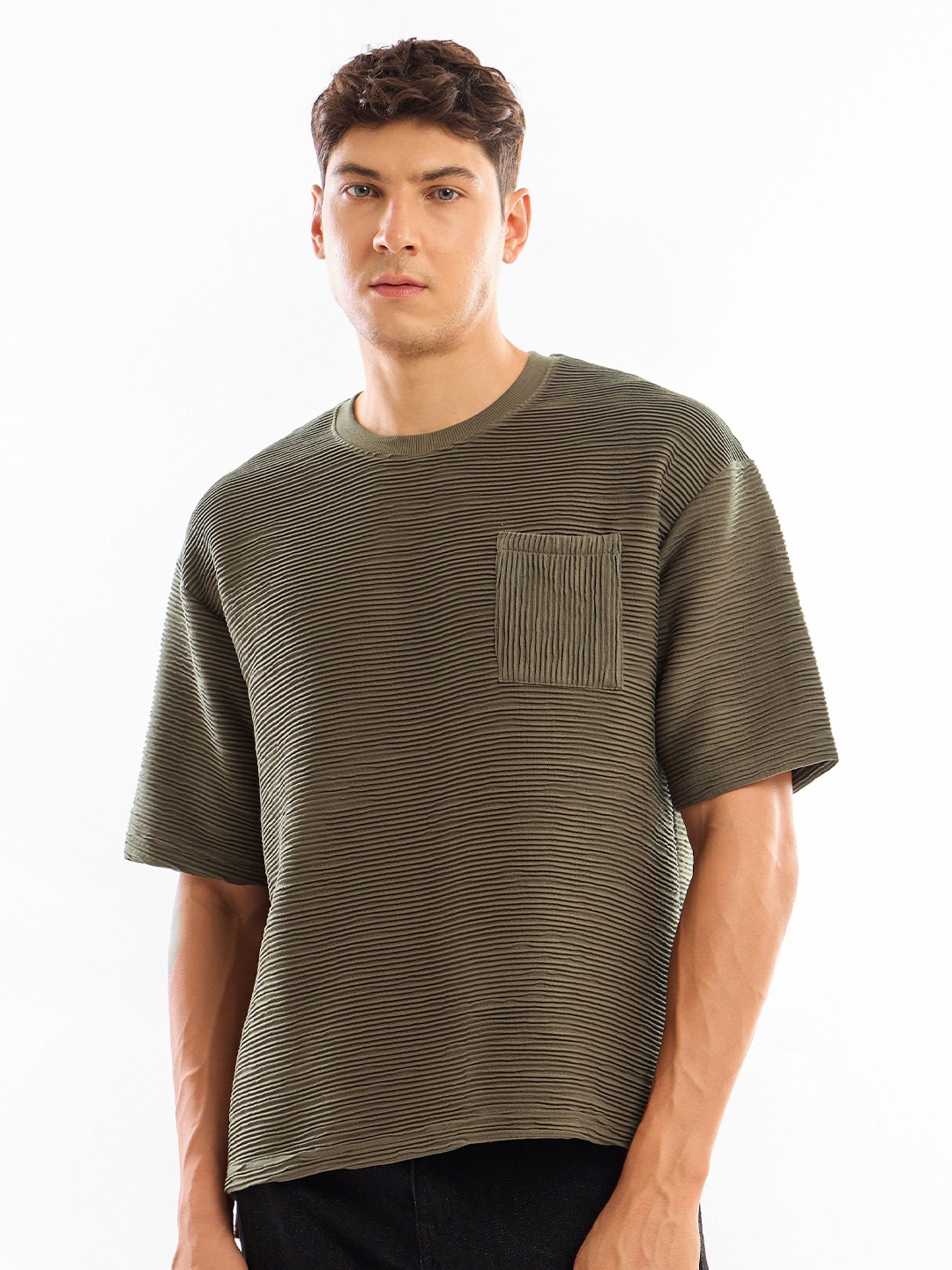 

Beyoung Men Striped Pockets T-shirt, Brown