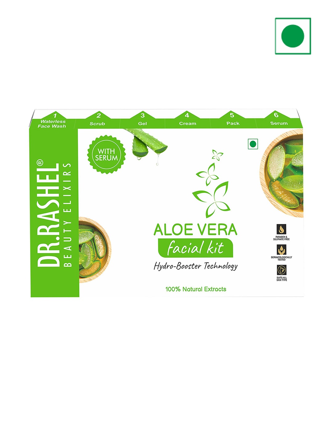 

DR.RASHEL Aloe Vera Facial Kit With Hydro Booster Technology For Glow & Smoothness - 140g, Green