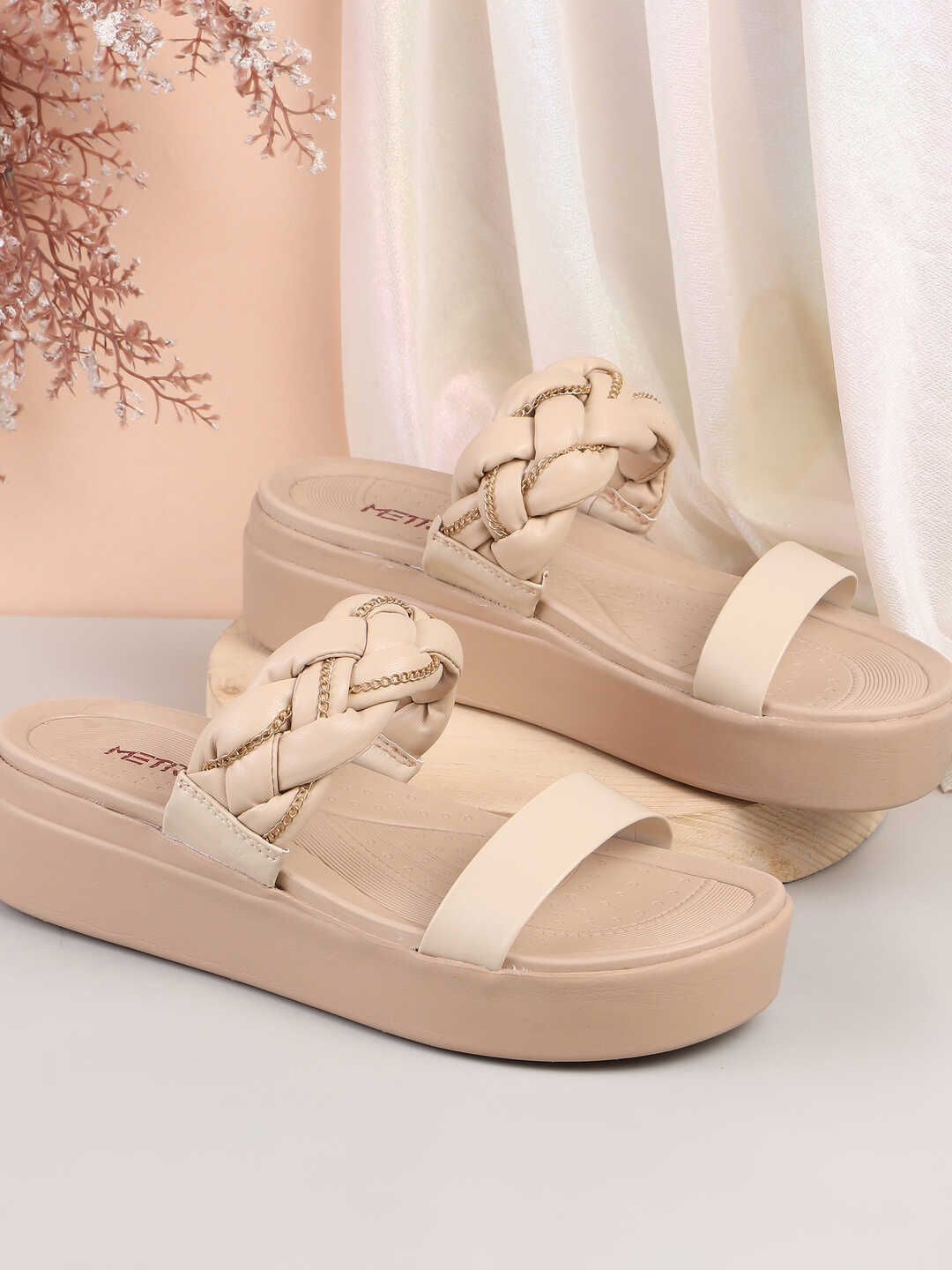 

Metro Embellished Braided Wedge Sandals, Beige