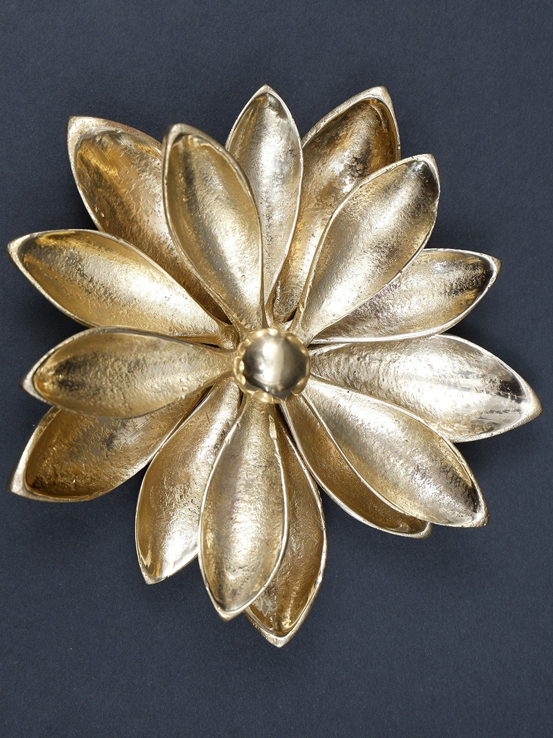 

Exotic India Brass Triple Layers Flower with Iron Nail Wall Decor, Gold