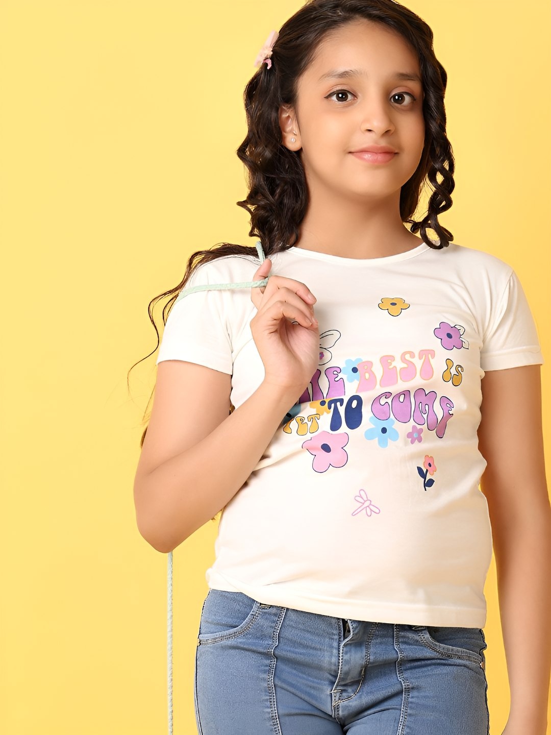 

V-Mart Girls Typography Printed Round Neck Cotton T-Shirt, Off white