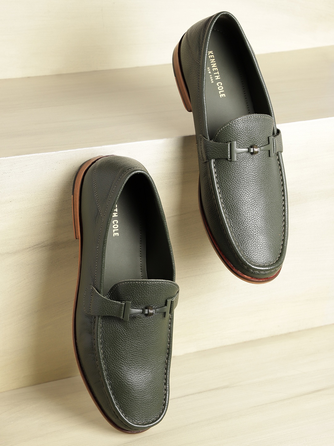

Kenneth Cole Men Leather Horsebit Loafers, Green