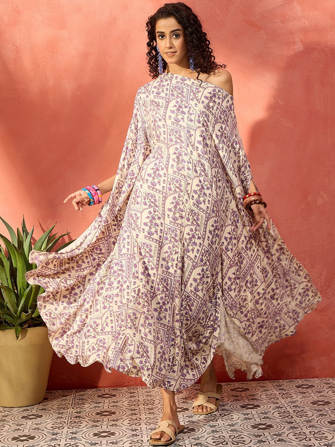 

InWeave Women Floral Printed Kaftan Ethnic Dresses, Mauve