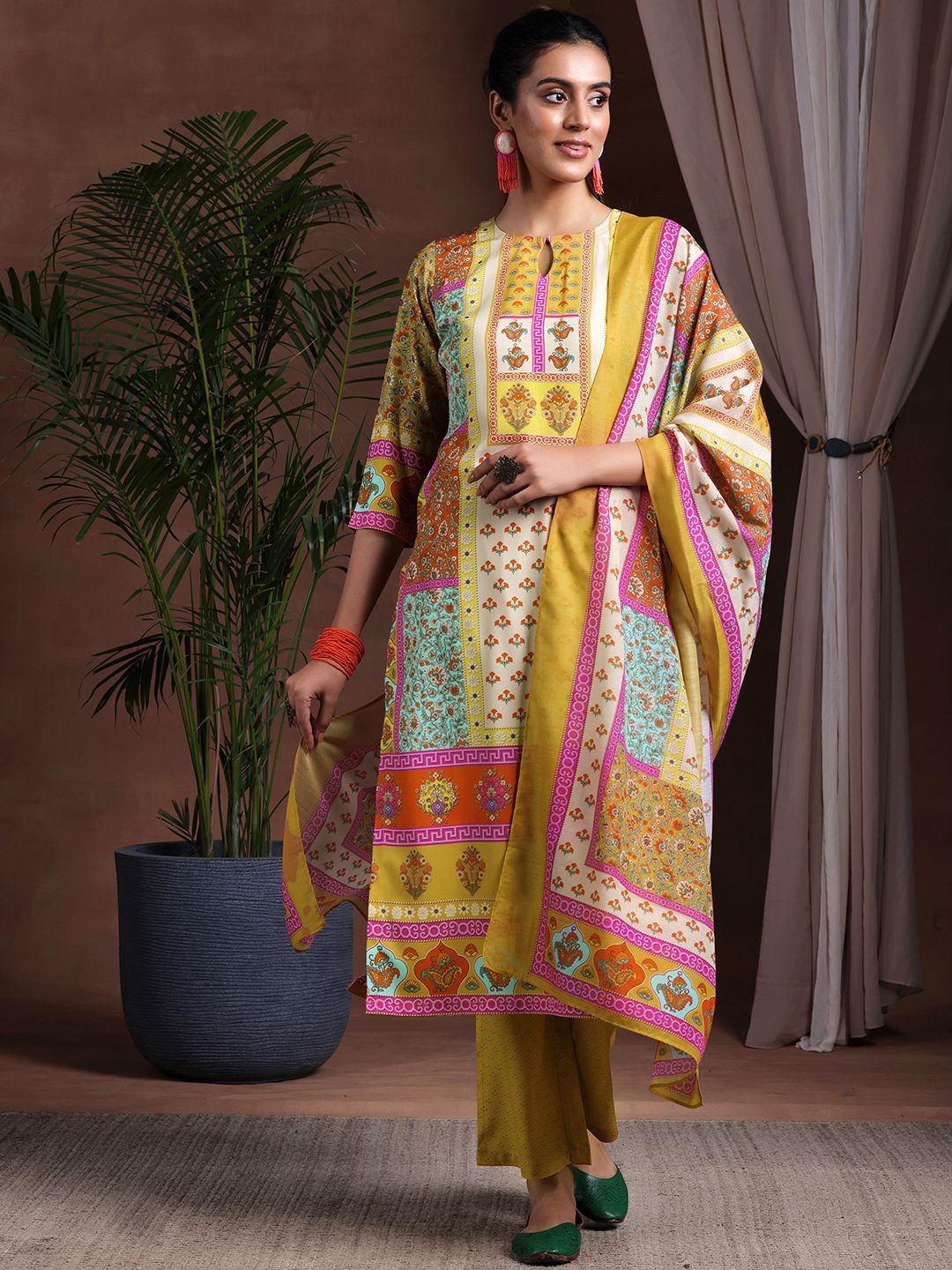 

Libas Ethnic Motifs Printed Kurta with Trousers & Dupatta, Mustard