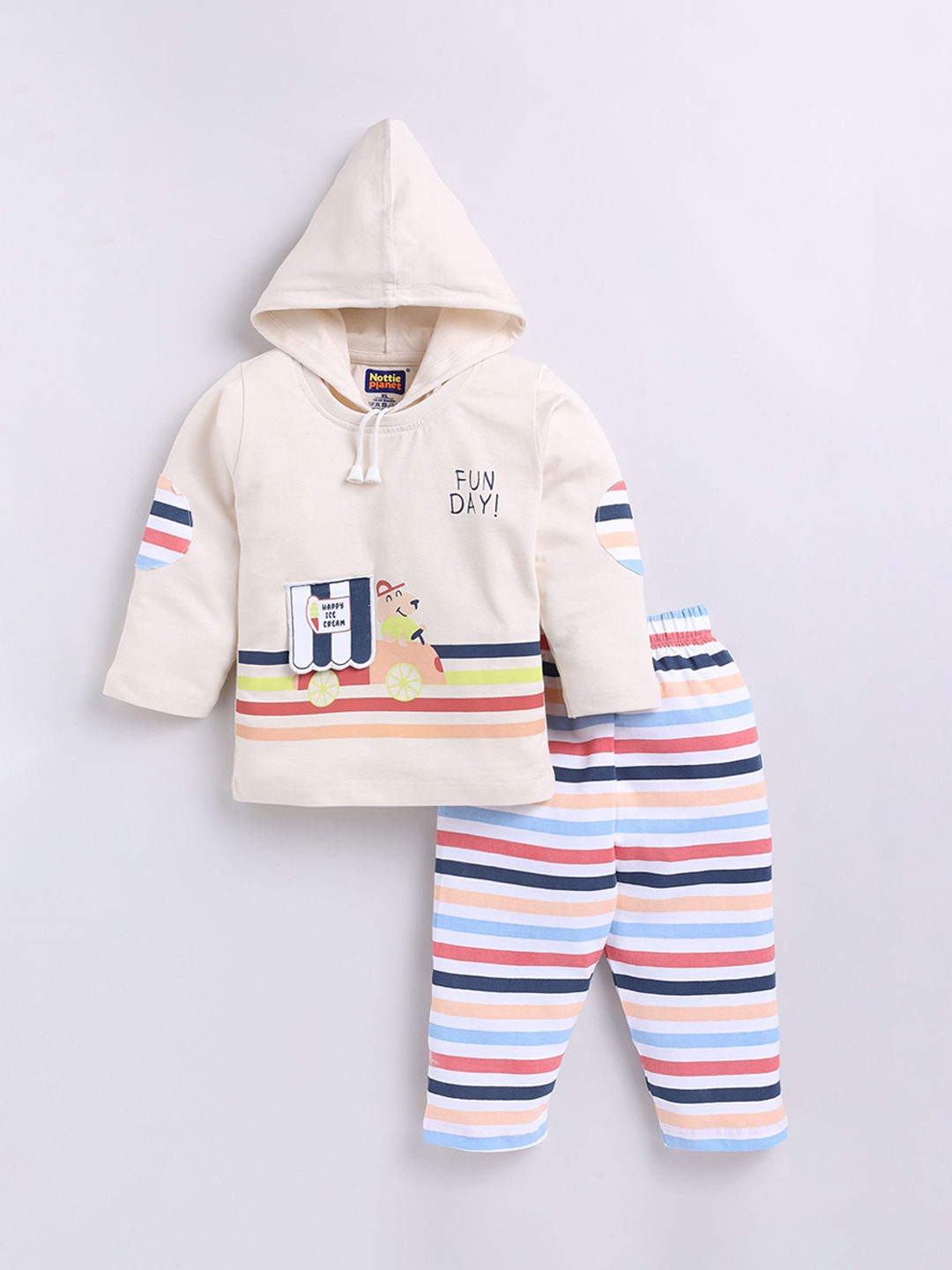 

Nottie Planet Boys Printed Hooded Pure Cotton T-shirt With Trousers, Pink