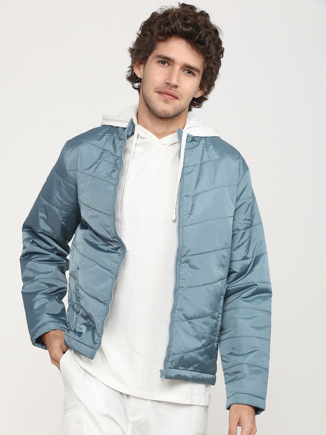 

HIGHLANDER Men Crop Bomber Jacket, Blue