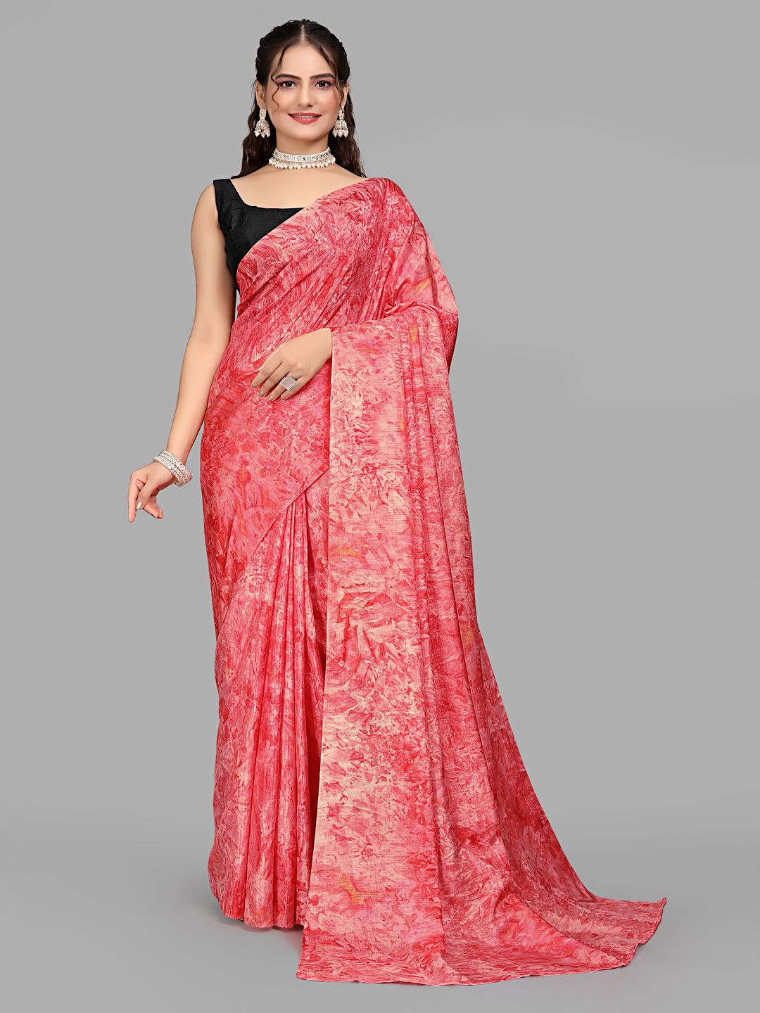 

Pionex Poly Chiffon Printed Ready to Wear Saree, Red