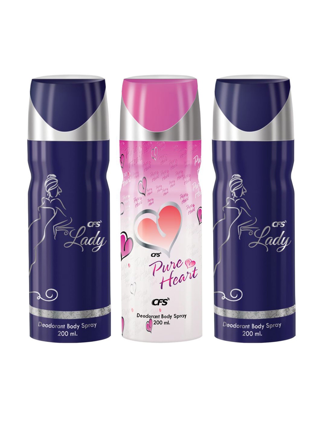 

CFS Set Of 3 Lady & Pure Heart Long Lasting Deodorant Body Spray - 200ml Each, Blue