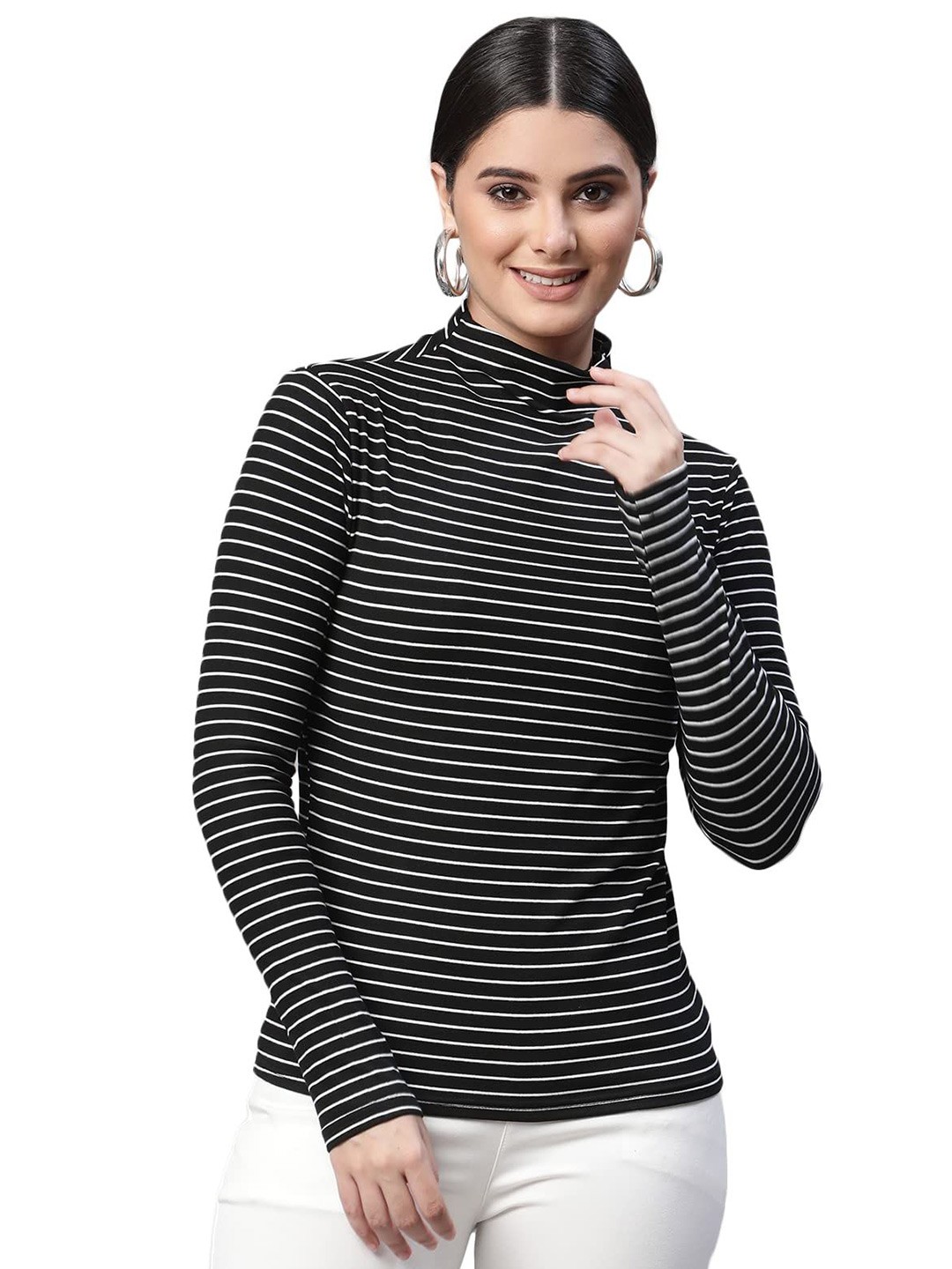 

Global Republic Women Striped High Neck Top, Multi