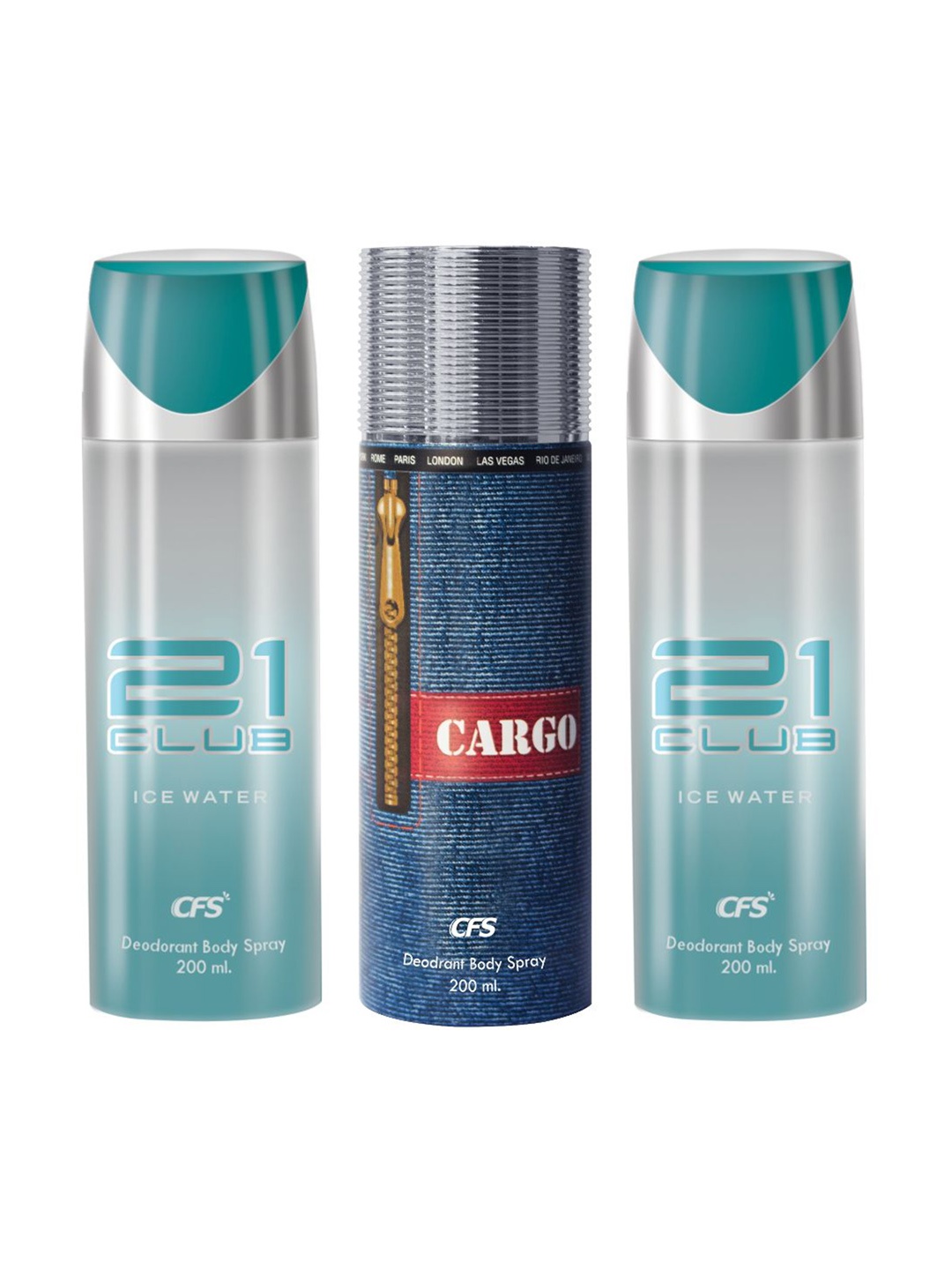 

CFS Set Of 3 Cargo & 21 Club Ice Water Deodorant Body Spray - 200 ml Each, Blue