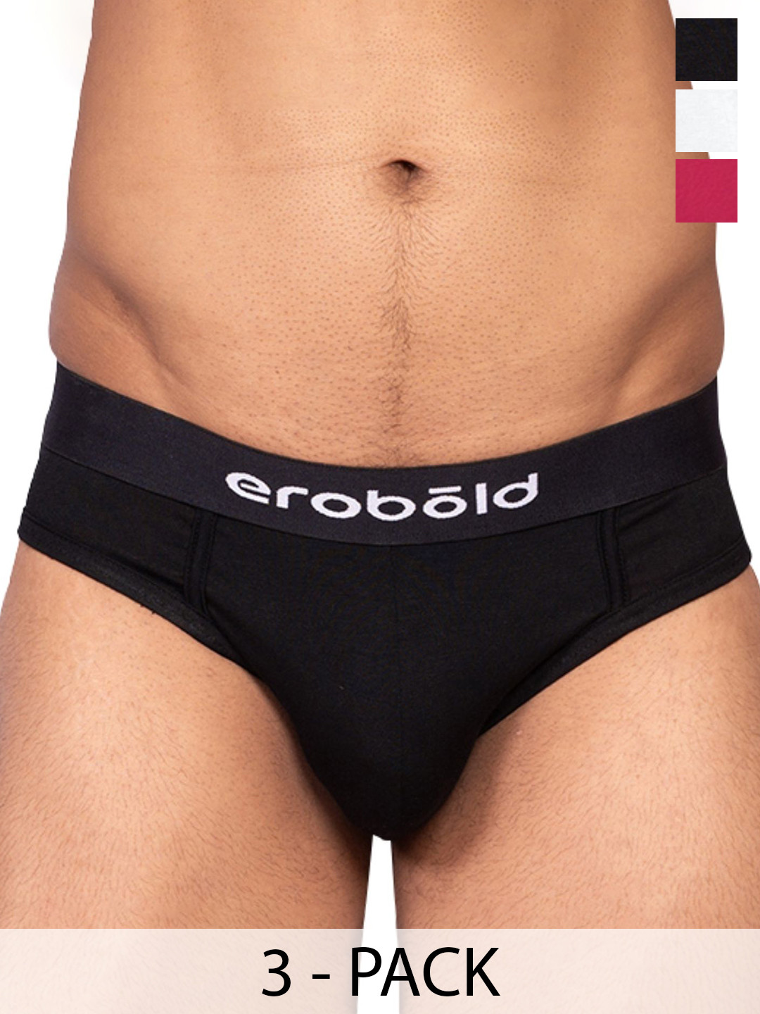 

EROBOLD Pack Of 3 Cotton BriefsMBRC3-BR17BVW1CS, Black