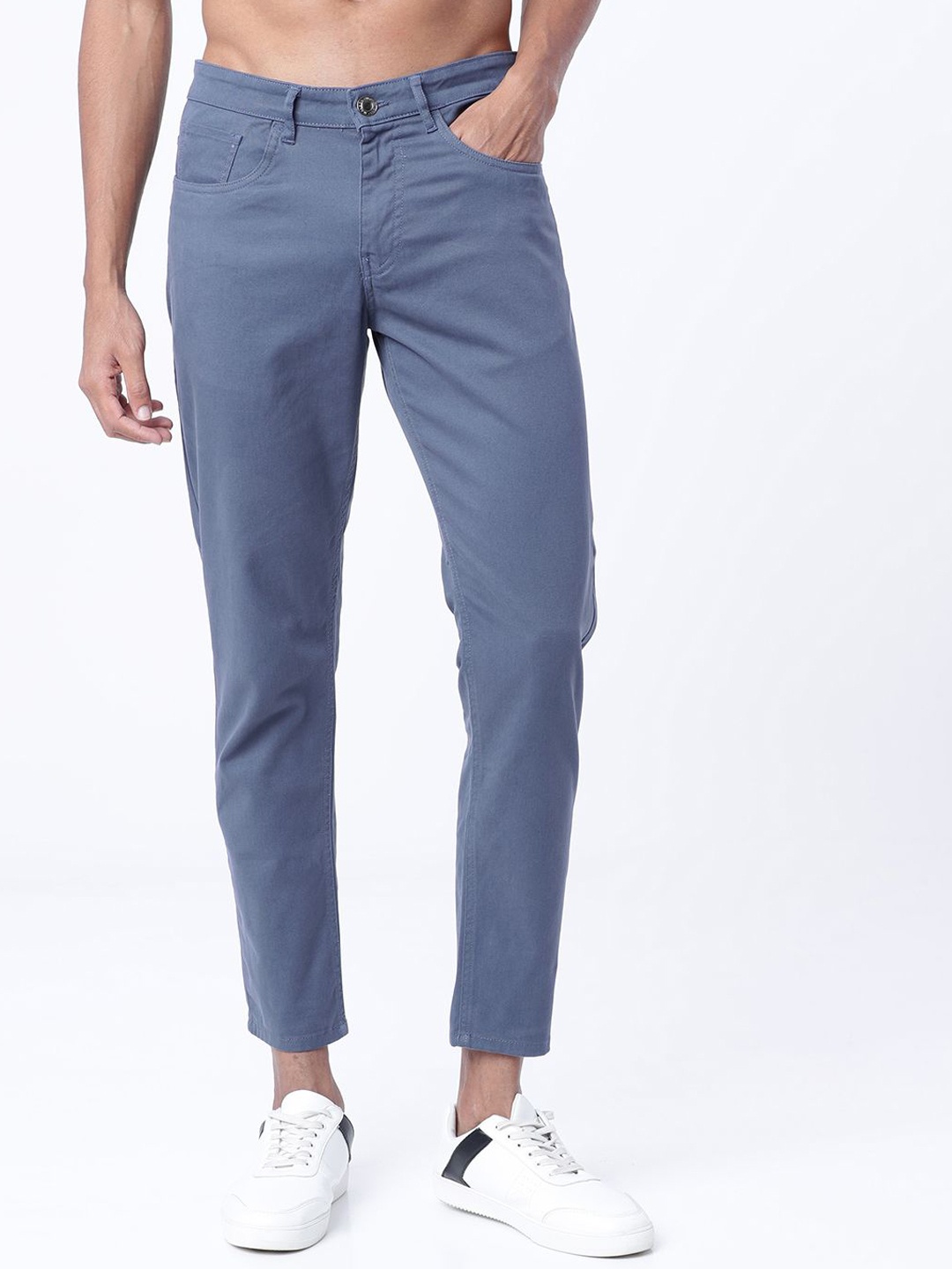 

HIGHLANDER Men Tapered Fit Chinos Trousers, Blue