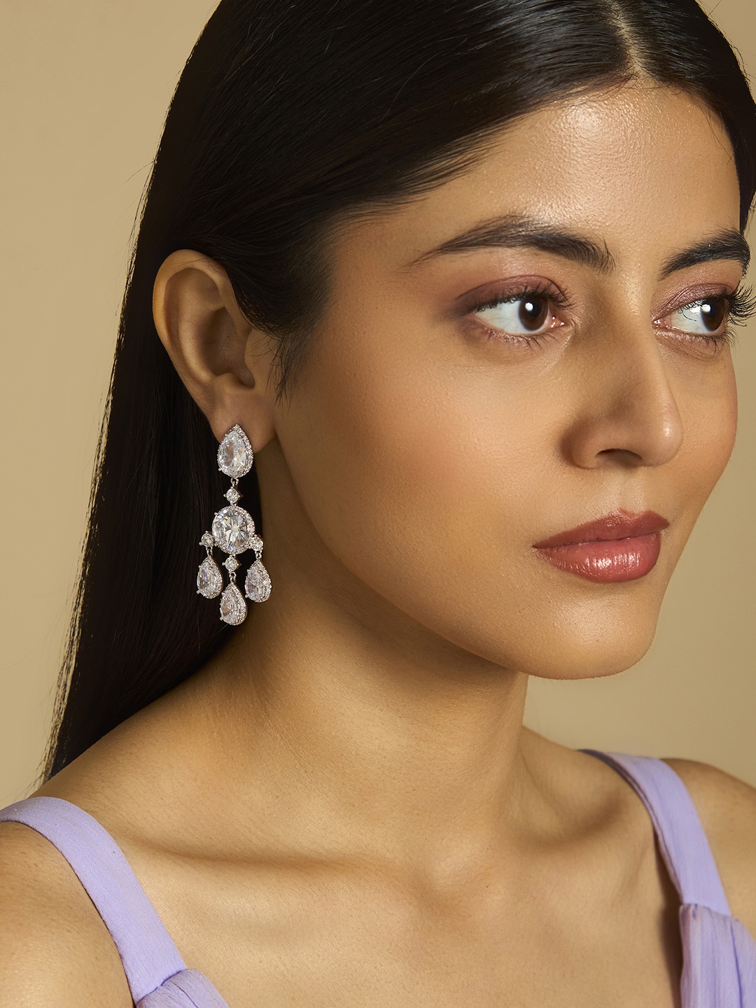 

Kushal's Fashion Jewellery Rhodium-Plated Teardrop Shaped Drop Earrings, White