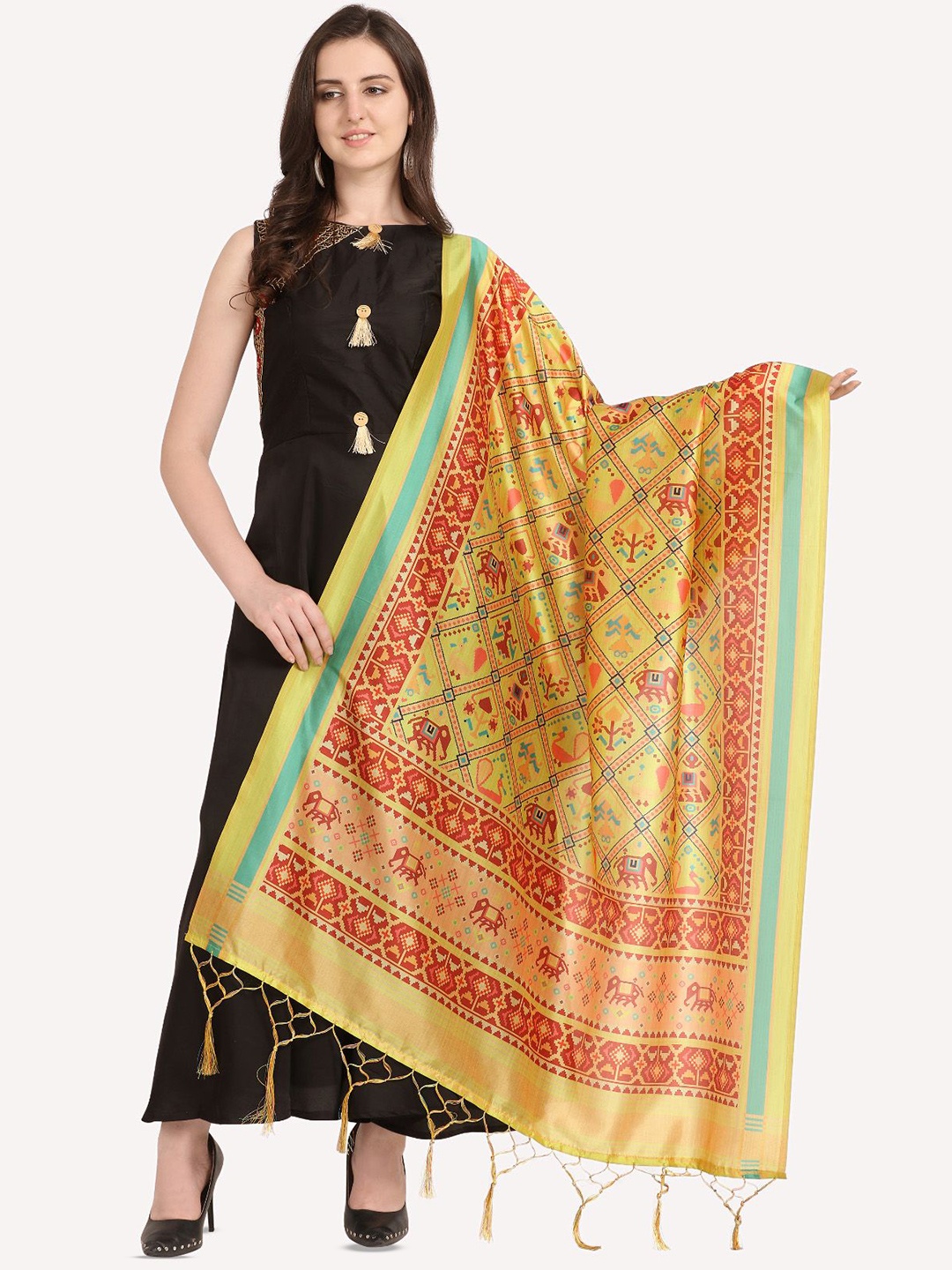 

Kaizen TEXO FAB Ethnic Motifs Digital Printed Assam Silk Dupatta, Green