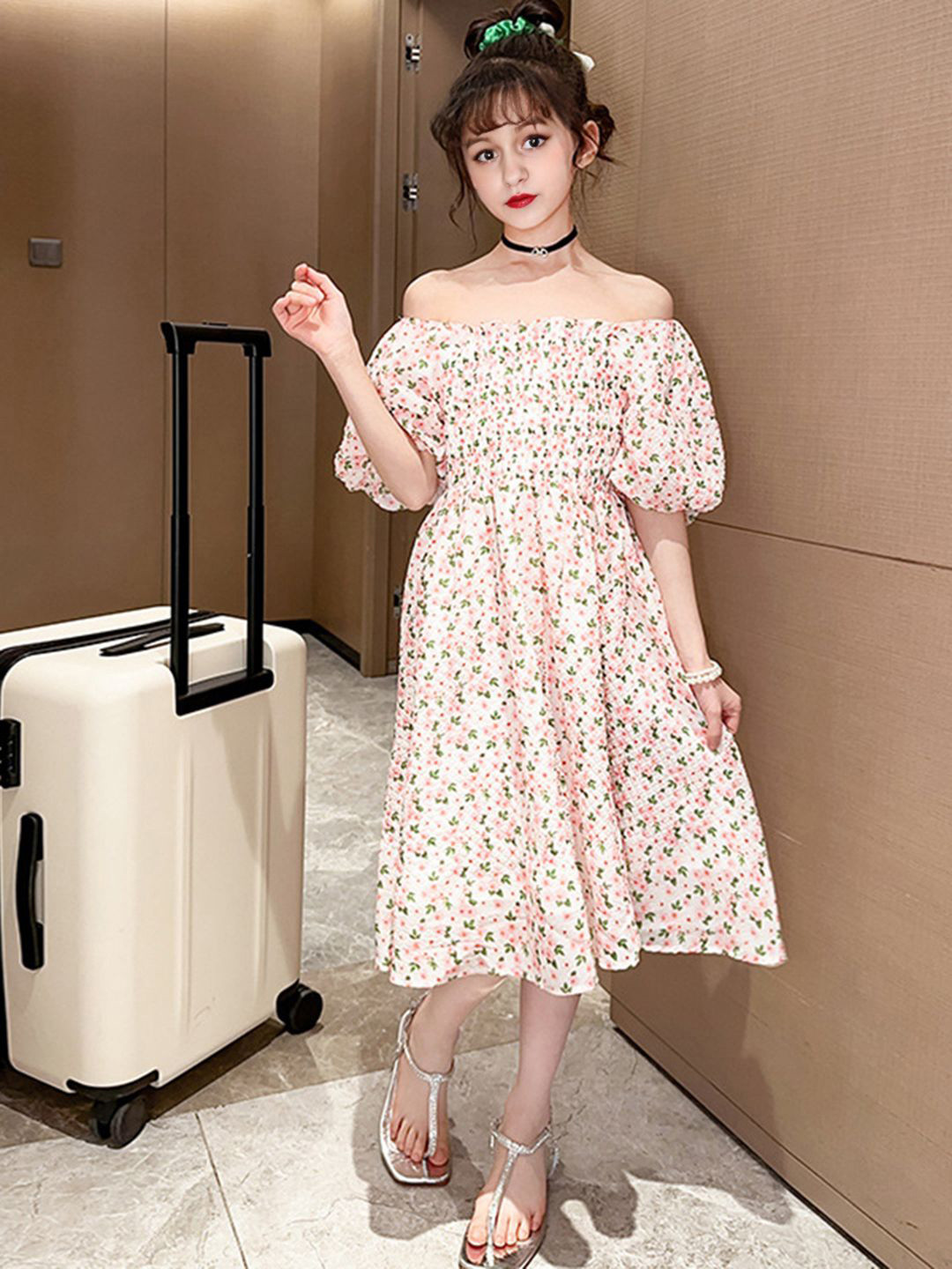 

INCLUD Floral Print Off-Shoulder Fit & Flare Dress, White