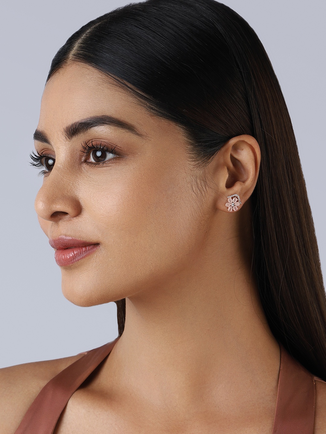 

Kushal's Fashion Jewellery Rose Gold-Plated Floral Studs Earrings